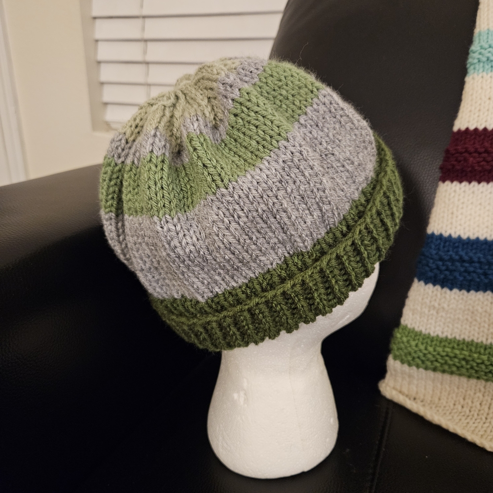 Handmade Green and Gray Knit Hat